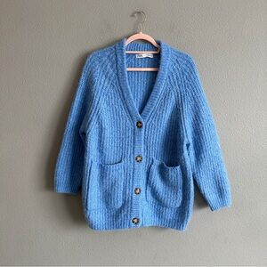 Zara Blue Chunky Knit Long Cardigan Sweater Medium